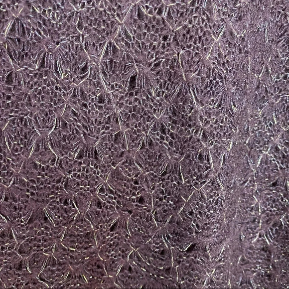 Nation LTD Sheer Scoop Neck Metallic Gold Purple Pullover Sweater Size Medium - Picture 5 of 10